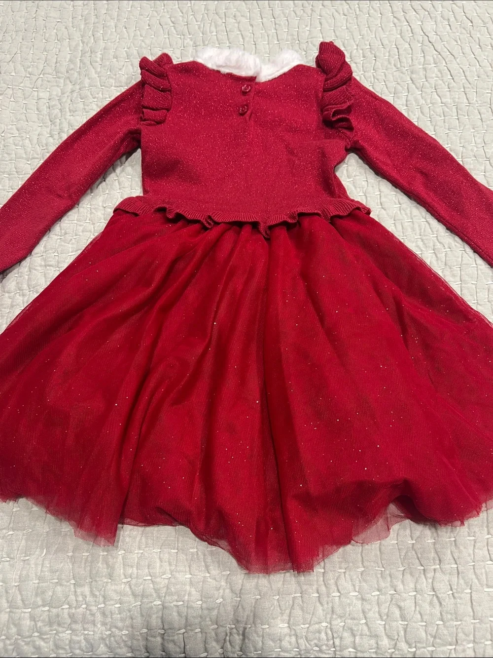Gymboree Red Sparkle Tulle Holiday Dress with Faux Fur Trim